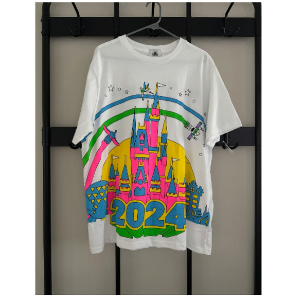 Disneyland Parks 2024 Bright Neon Sleeping Beauty 's Castle T-Shirt Size XL