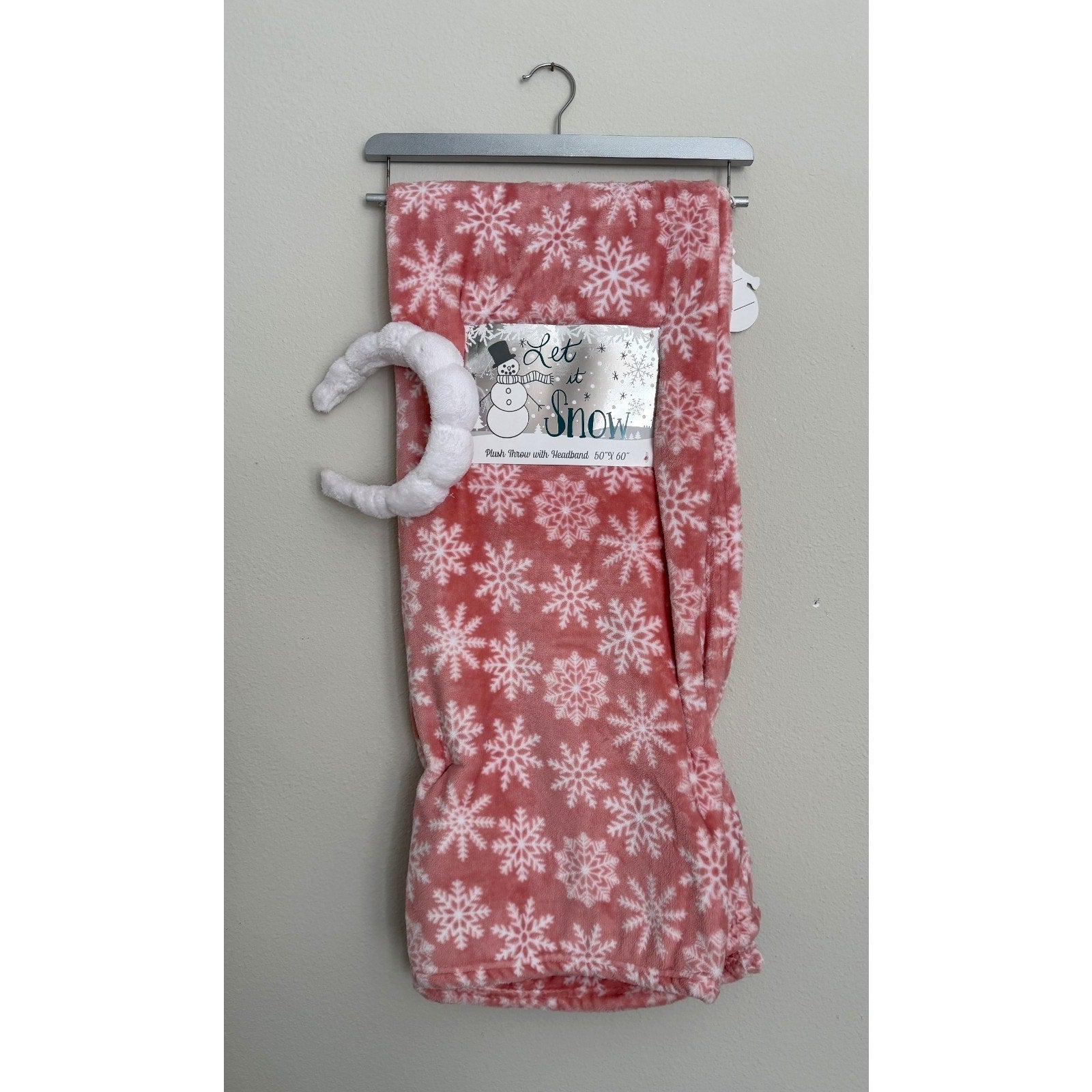 Plush Pink Snowflake 50x60 Throw Blanket and Headband Set NEW