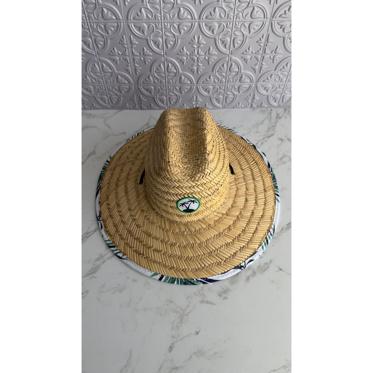 Shade Shack Straw Sun Hat Wide Brim Palm Print Underbrim Beach Lifeguard Hat OS