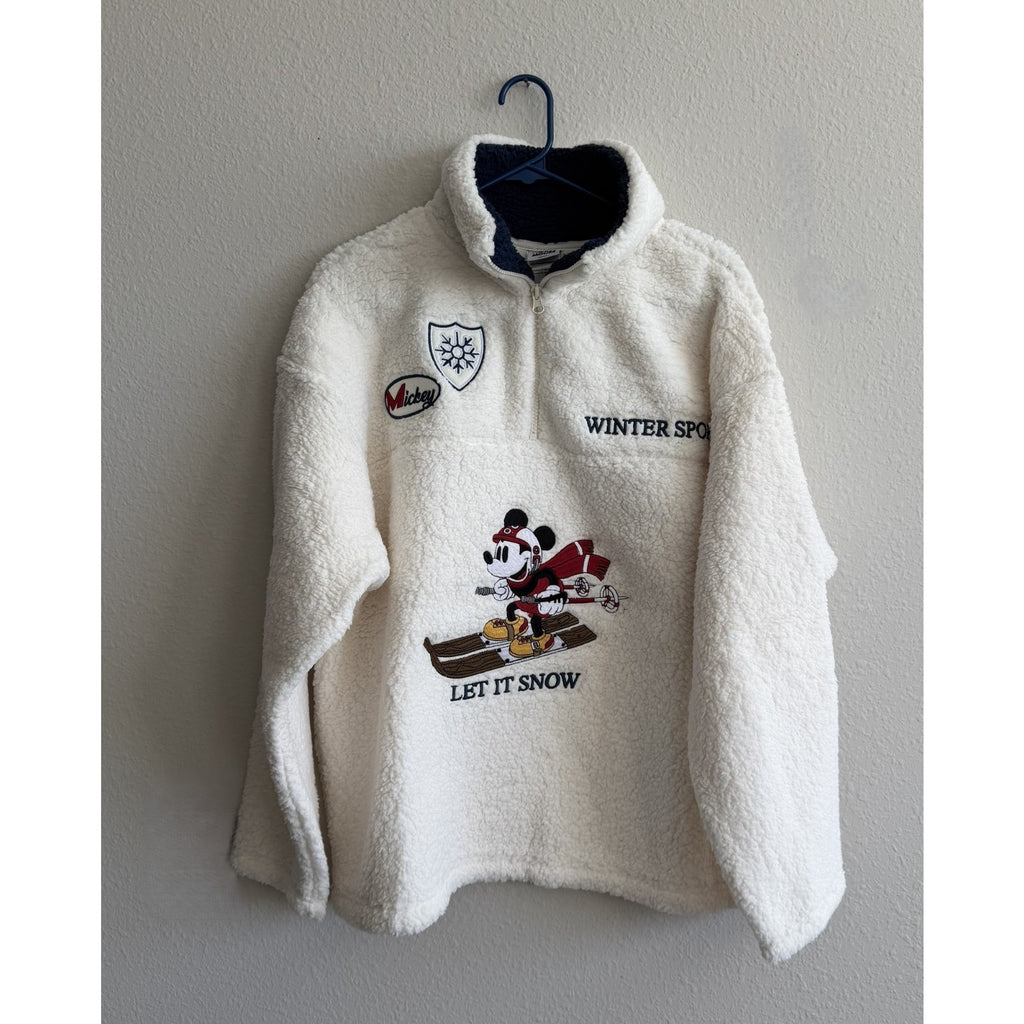 NEW Disney Women's Mickey Mouse Skiing Sherpa Quarter-Zip Pullover Large