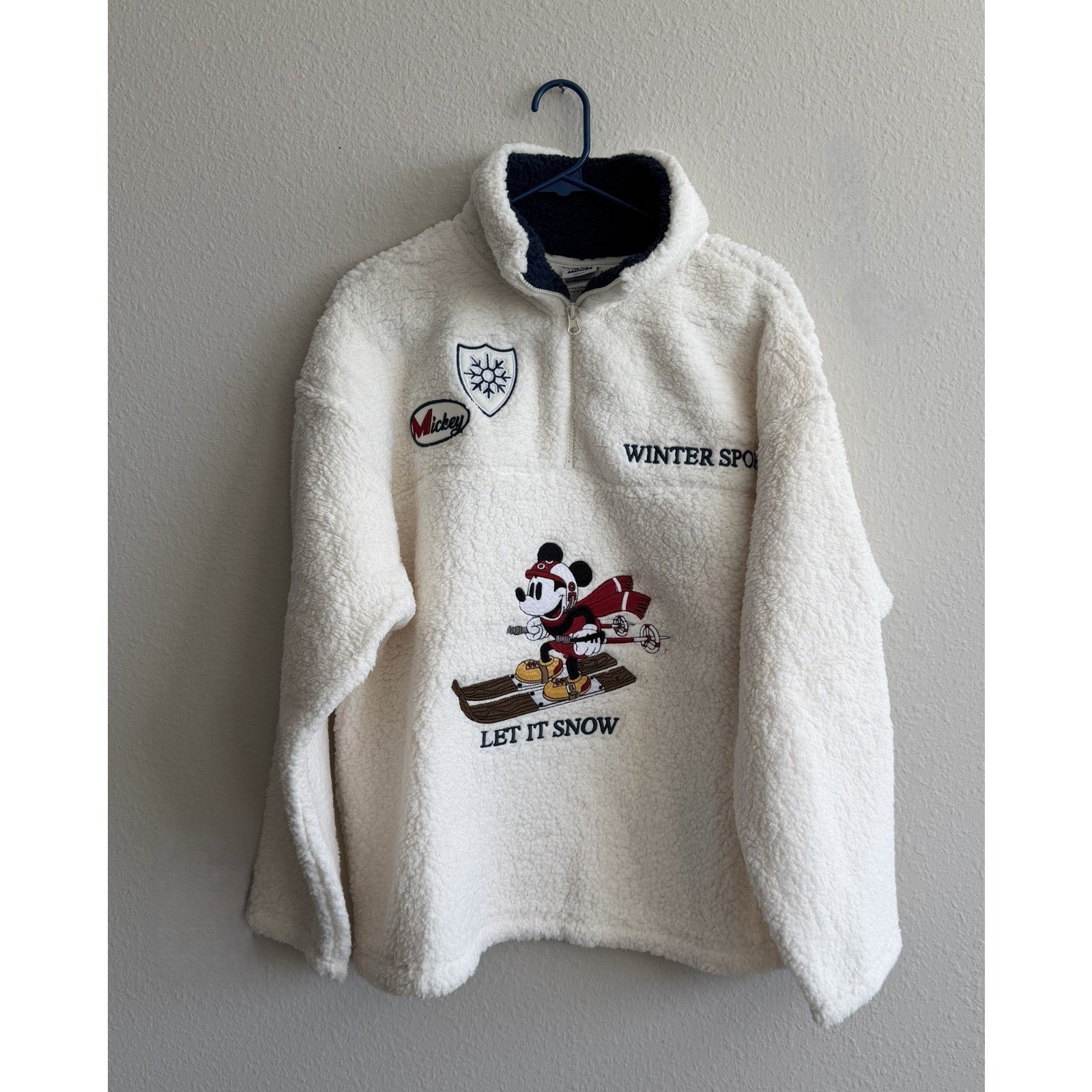 NEW Disney Women's Mickey Mouse Skiing Sherpa Quarter-Zip Pullover Large