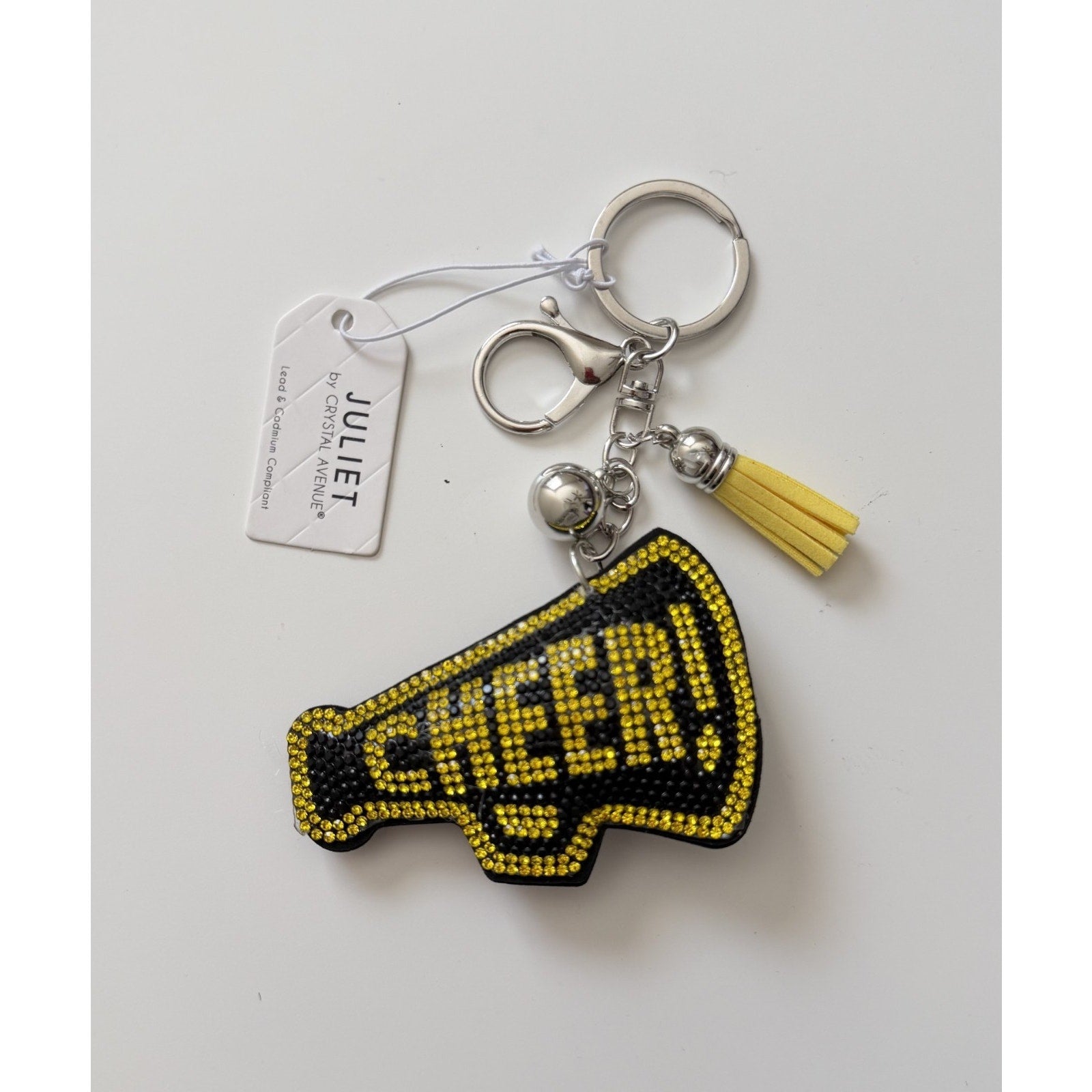 NWT Juliet Crystal Avenue Cheer Megaphone Key Chain - Black & Yellow