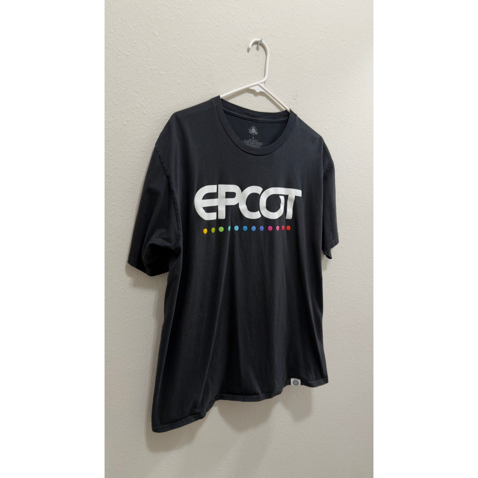 Disney Parks EPCOT Classic Retro Logo Rainbow Dots T-Shirt Adult Size Large