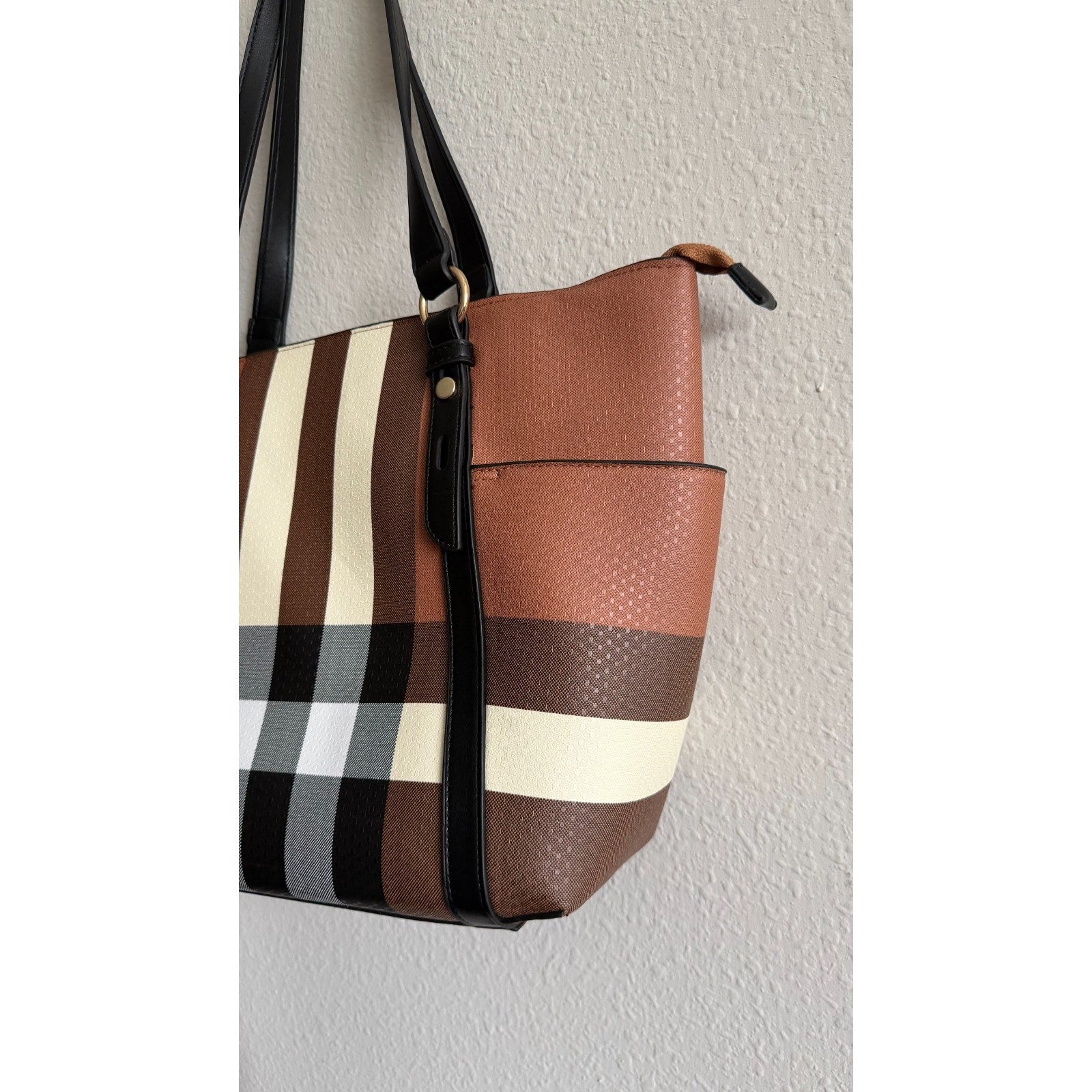 NEW 2 IN-1 Monogram Plaid Zip Tote Bag + Zip Wallet