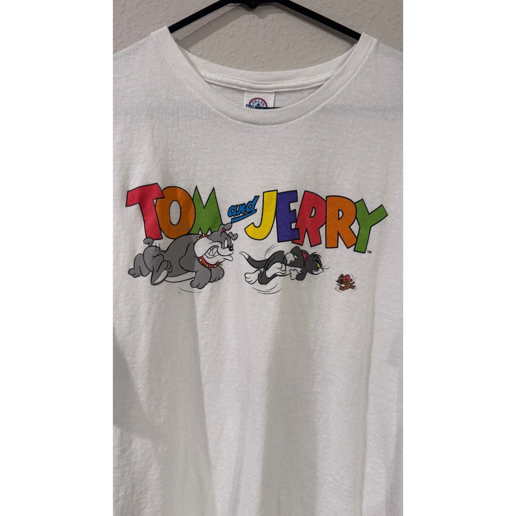 Tom & Jerry Throwback T-Shirt White Graphic Crew Neck Tee Adult XL