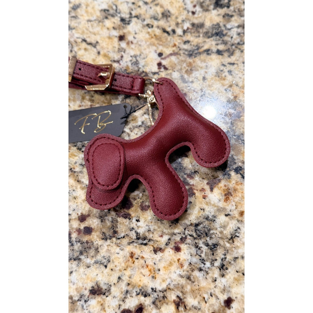 NEW Faux Leather Dog Puppy Keychain Bag Charm - Burgandy