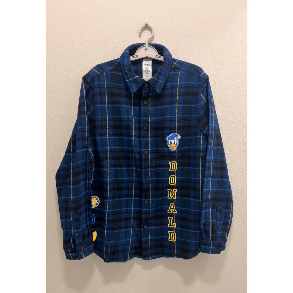 Disney Adult Shirt Donald Duck Plaid Flannel Shirt Large NWT