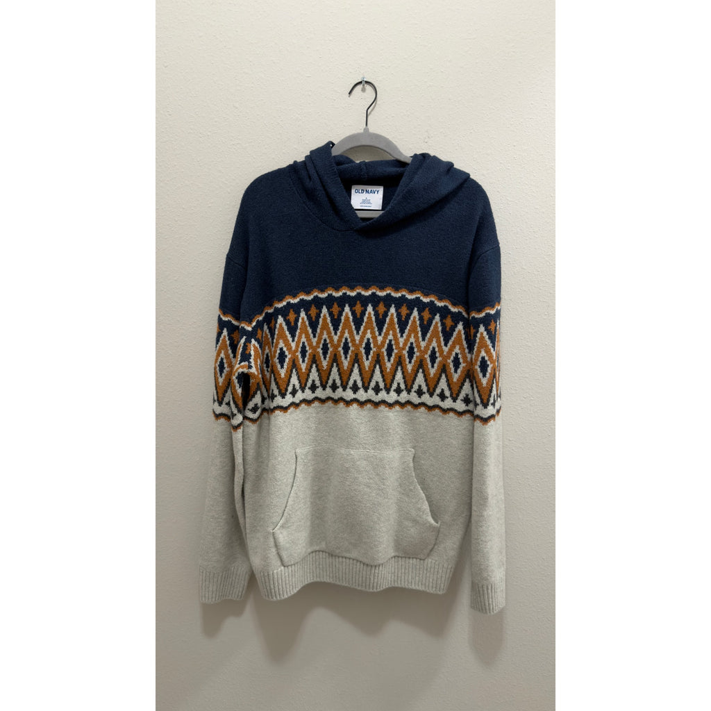 Old Navy Go-Recycled Fair Isle Knit Pullover Hoodie Sweater Men's Large