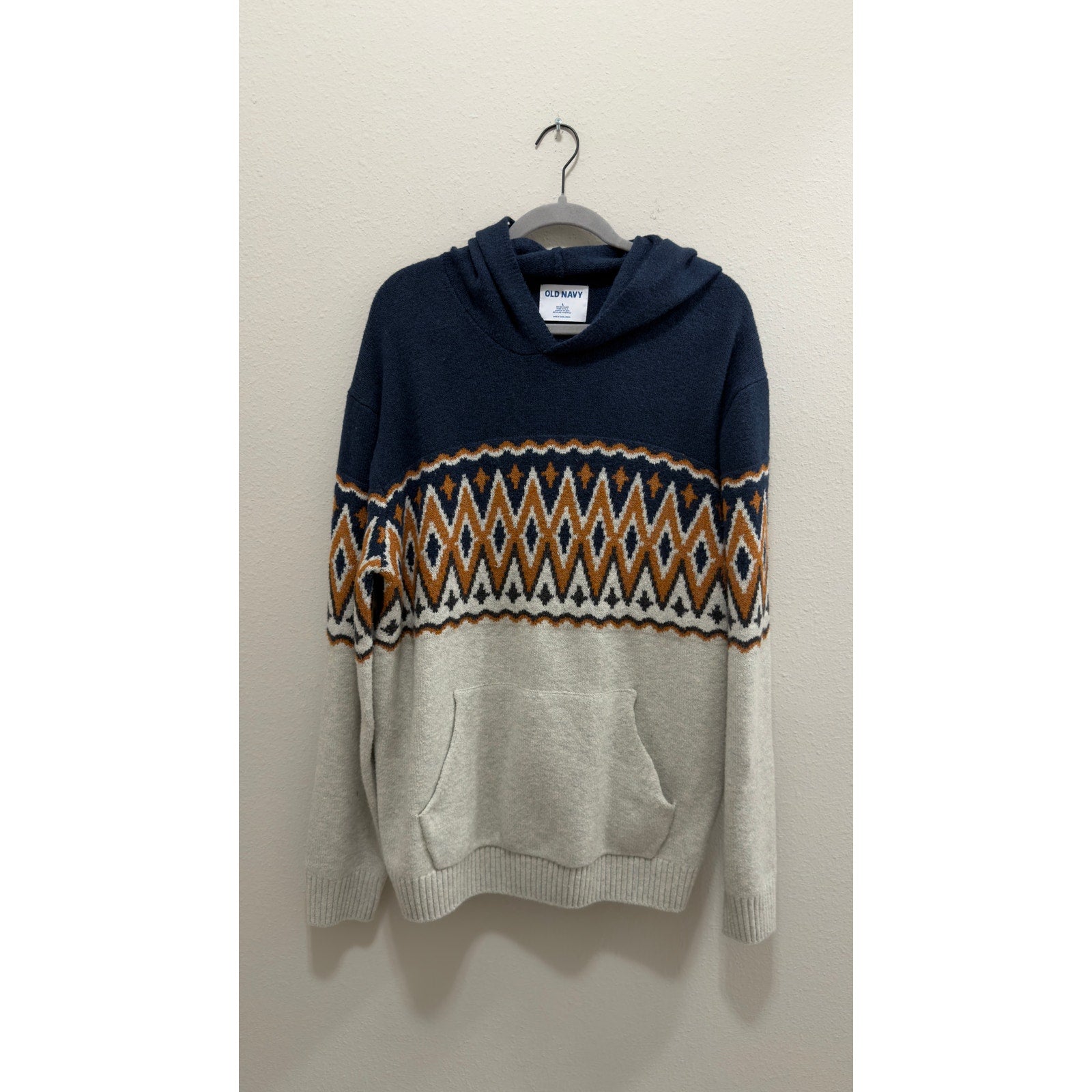 Old Navy Go-Recycled Fair Isle Knit Pullover Hoodie Sweater Men's Large