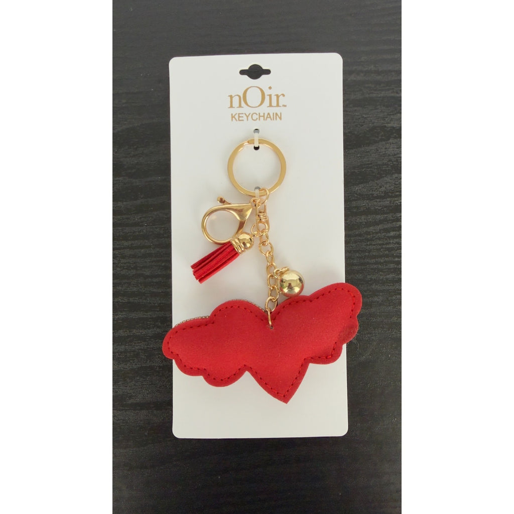 Bling Rhinestone Red Winged Heart Puffy Keychain - Tassel Bag Charm NEW