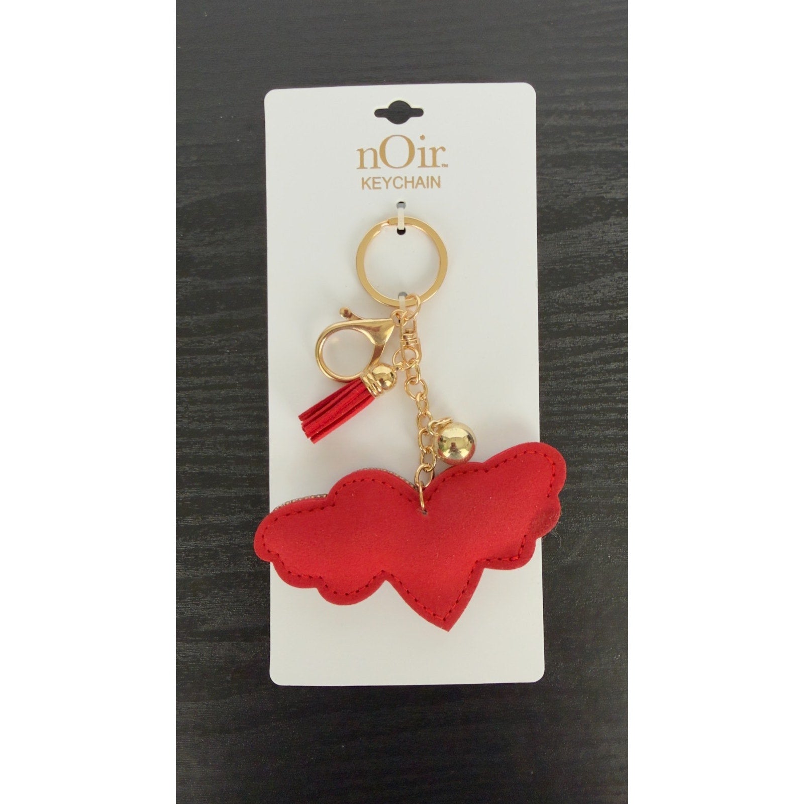 Bling Rhinestone Red Winged Heart Puffy Keychain - Tassel Bag Charm NEW