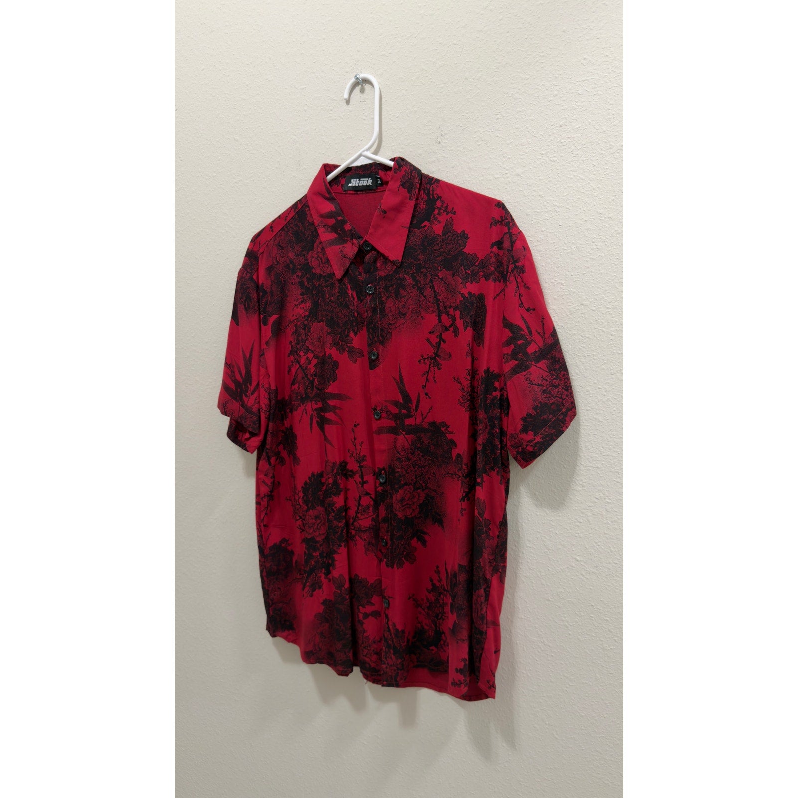 Jotook Men's Red & Black Tropical Floral Short Sleeve Hawaiian Shirt Medium