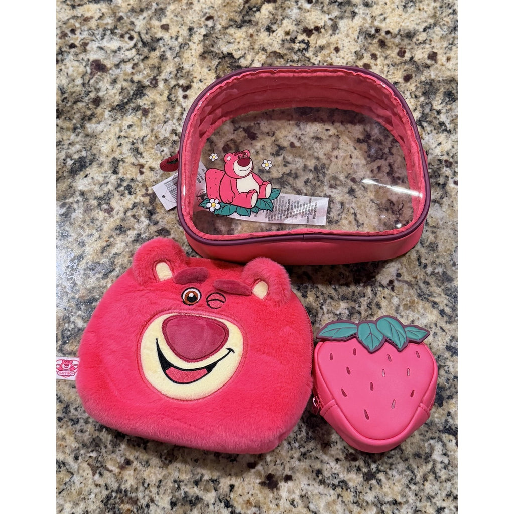 NEW Disney Parks Pixar Toy Story 3 Lotso 3-Piece Makeup Travel Cosmetic Bag