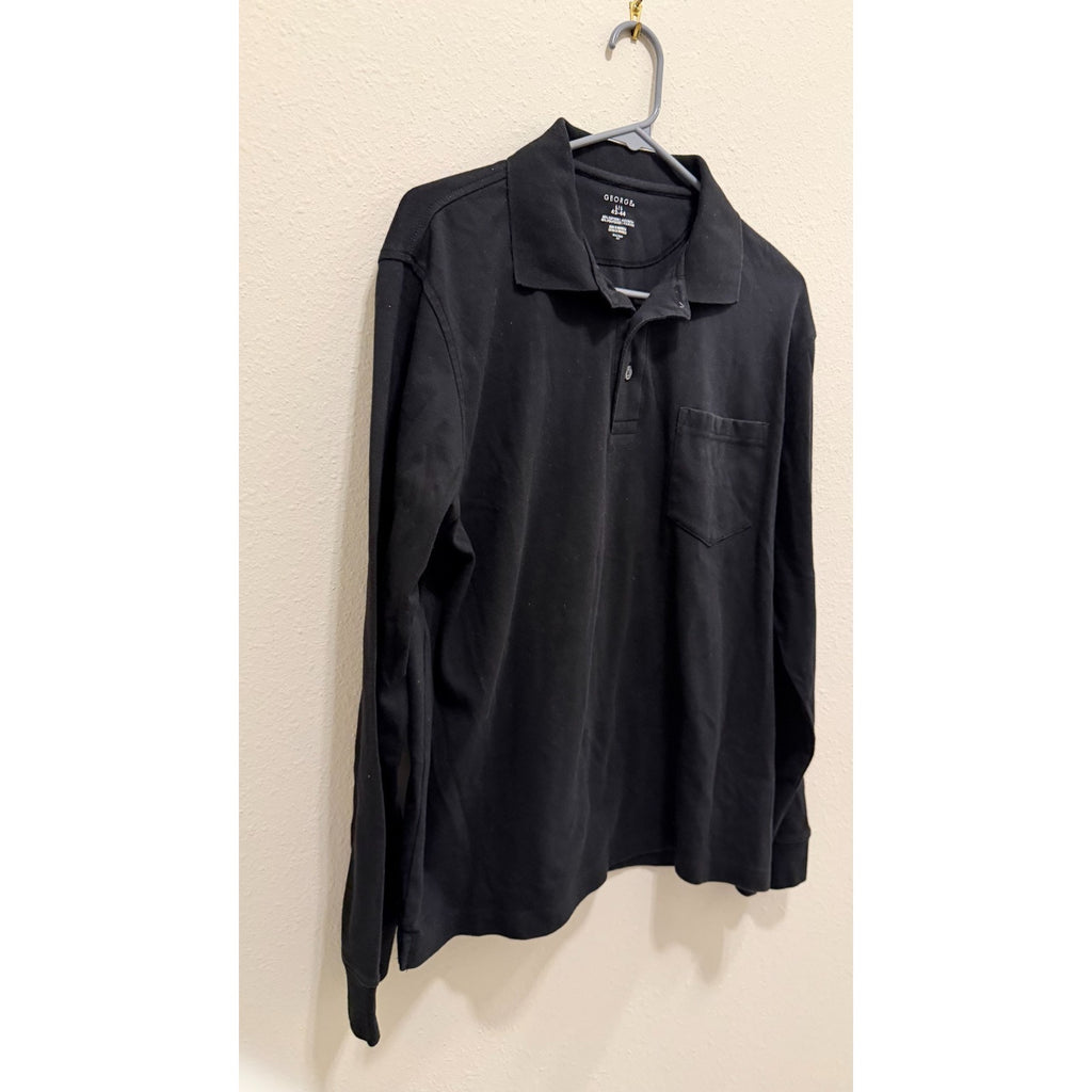 George Men’s Long Sleeve Polo Shirt - Solid Black - Regular Fit - Preowned