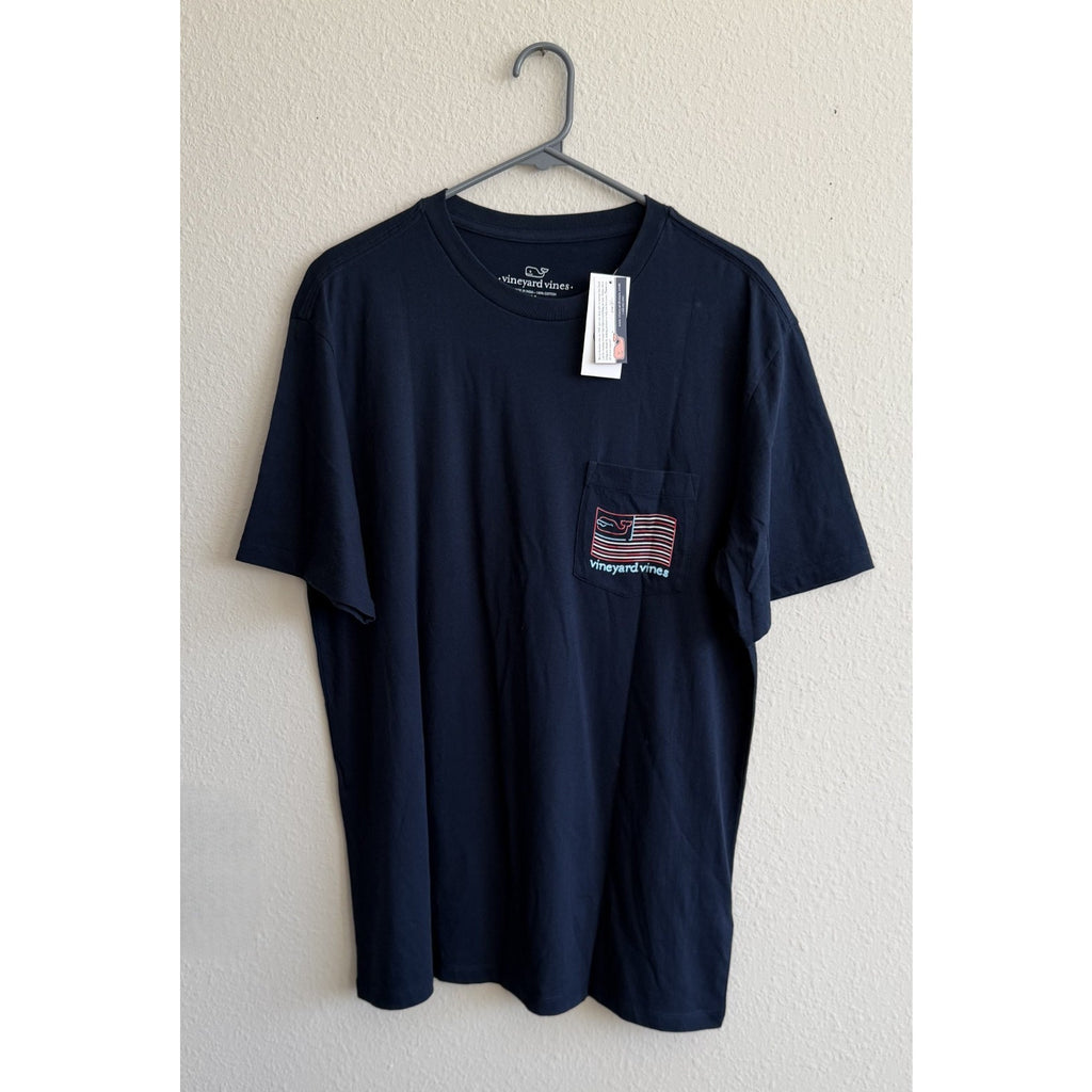 NWT Vineyard Vines Good Vibes Neon Flag Whale Pocket Tee Men's Medium