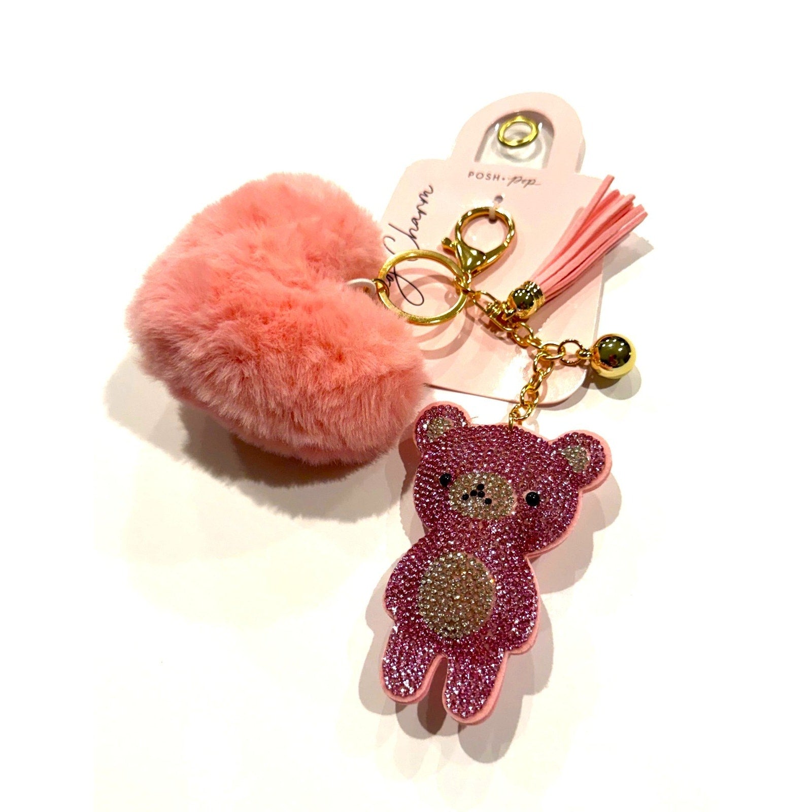 Posh Pop Rhinestone Bear Keychain & Faux Fur Bag Charm NWT