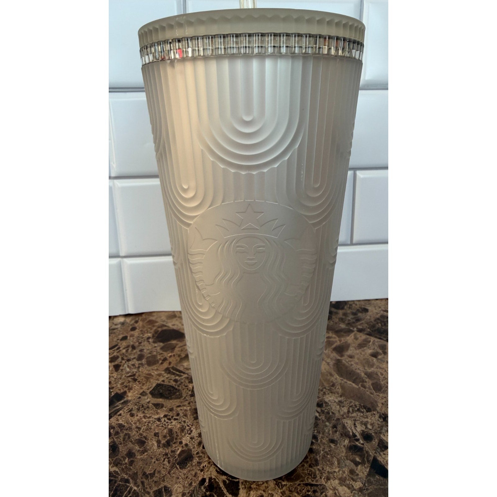 Starbucks 2024 Gray White Pearl Siren Scales Soft Touch Venti Tumbler SCRATCHED