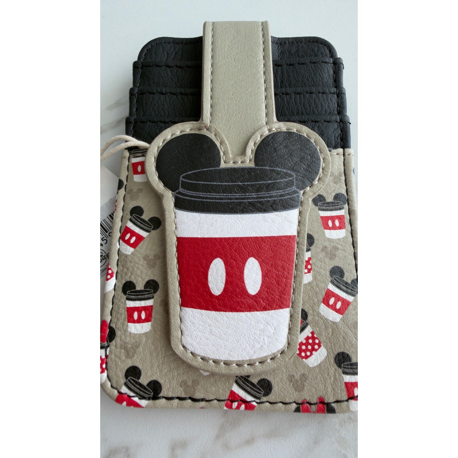 Disney Parks Mickey and Minnie Coffee Cup Card Wallet Faux Leather NEW