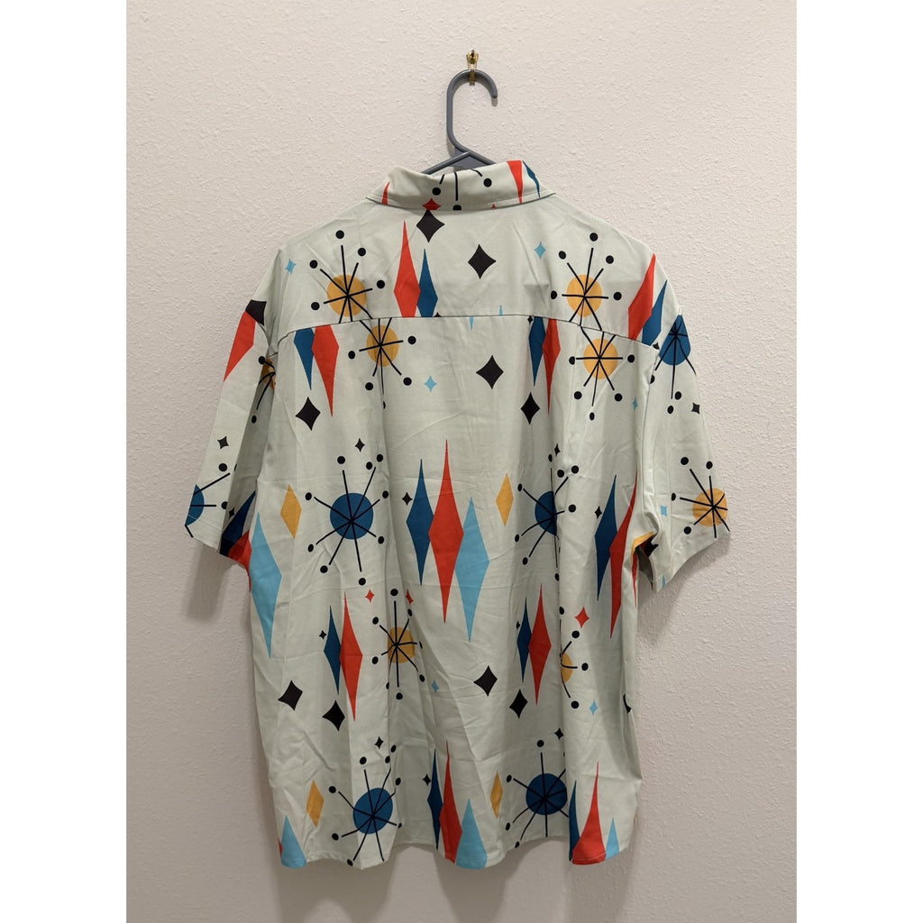Men’s Modern Geometric Short Sleeve Button Up - Unique Digital Print - Preowned