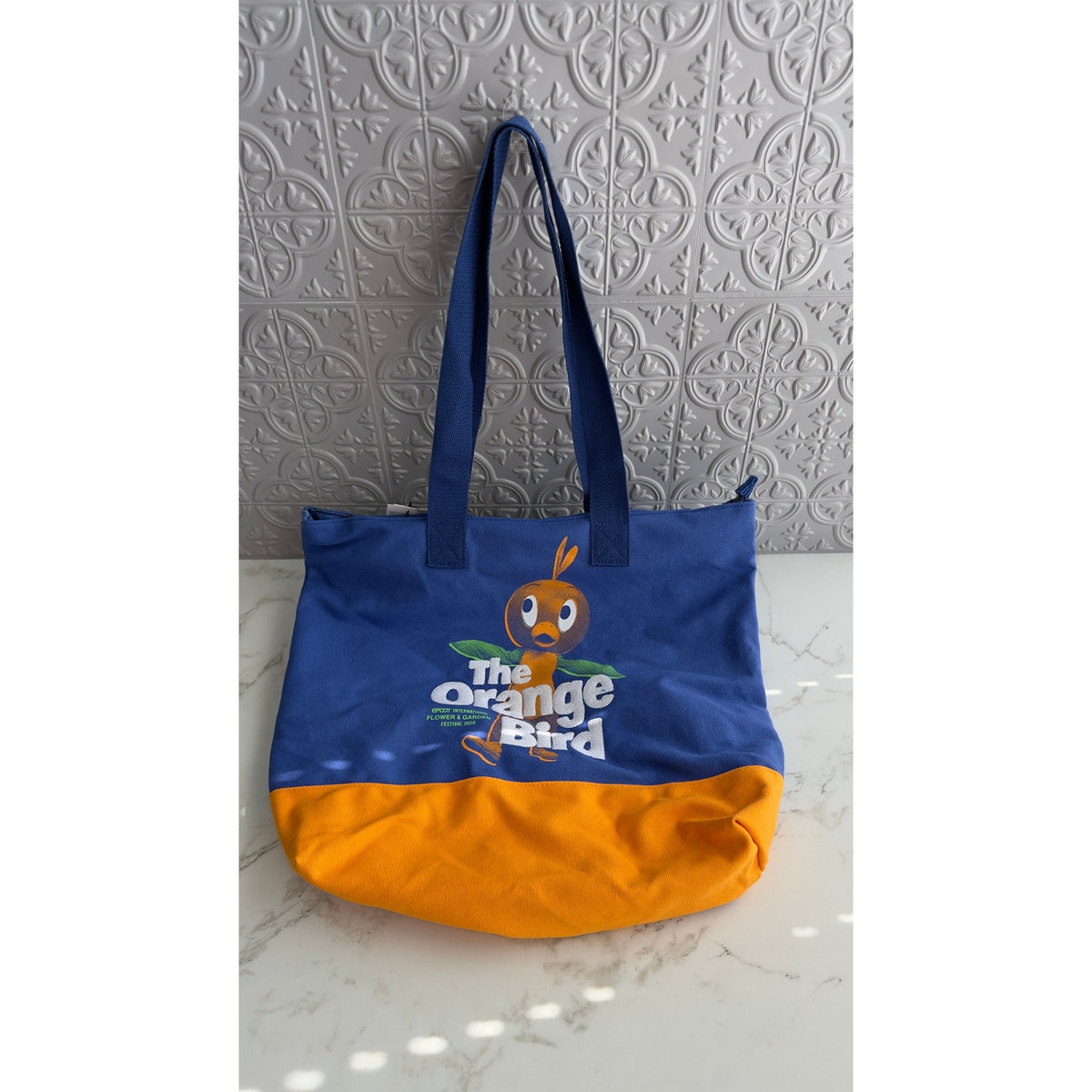 Disney Parks Flower & Garden Festival 2026 Orange Bird Blue Canvas Tote Bag NEW