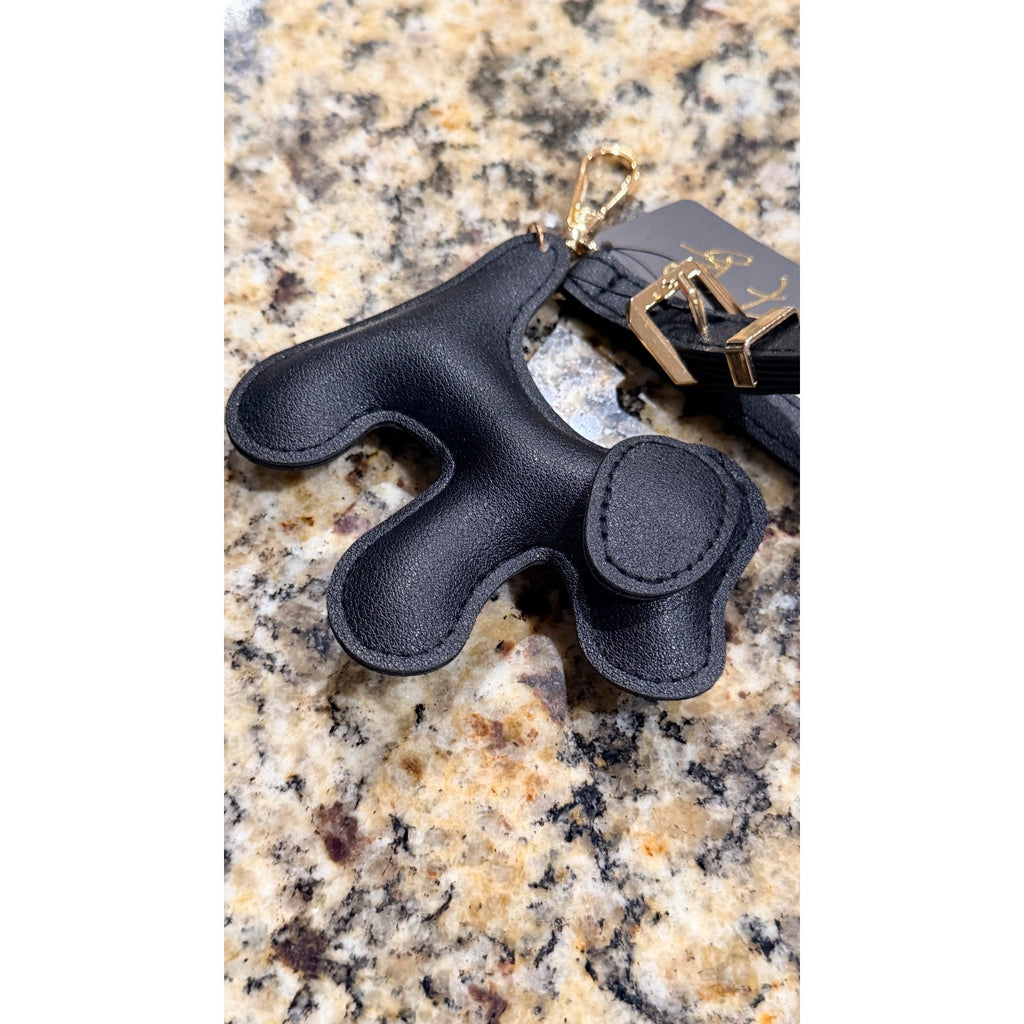 Sleek Faux Leather Dog Puppy Keychain Bag Charm - Black