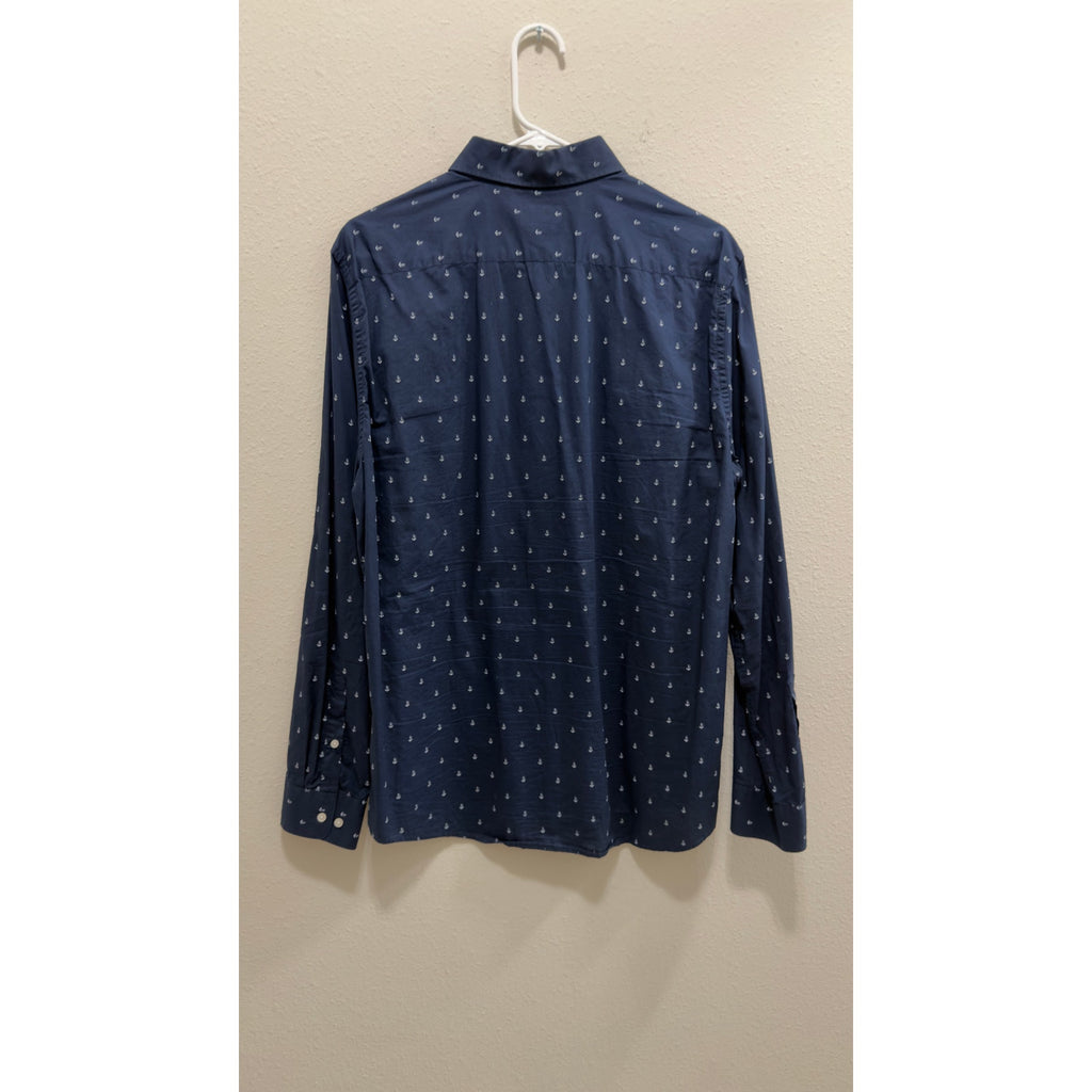 H&M Men's Long Sleeve Button-Down Shirt - Navy Anchor Print Size Large