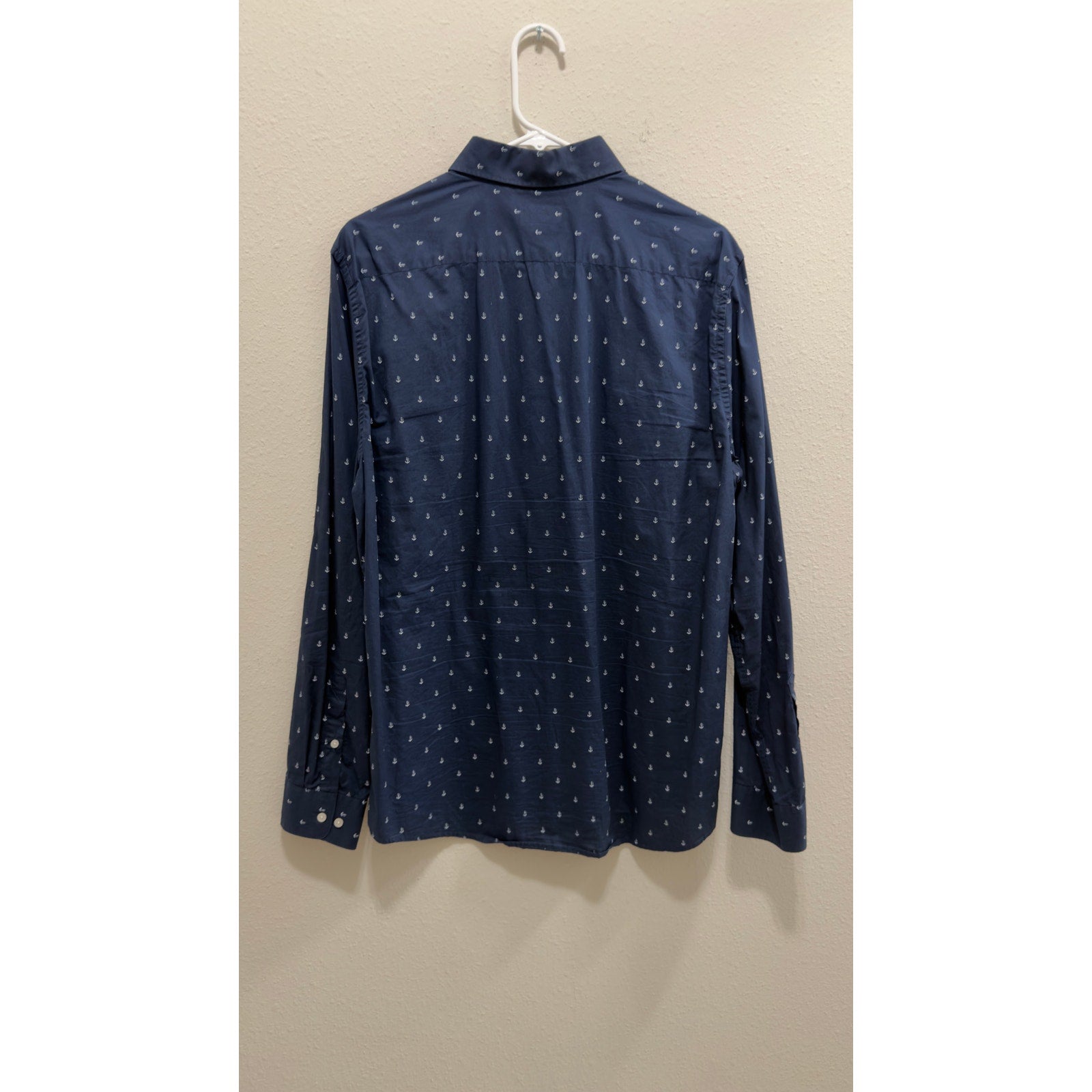 H&M Men's Long Sleeve Button-Down Shirt - Navy Anchor Print Size Large