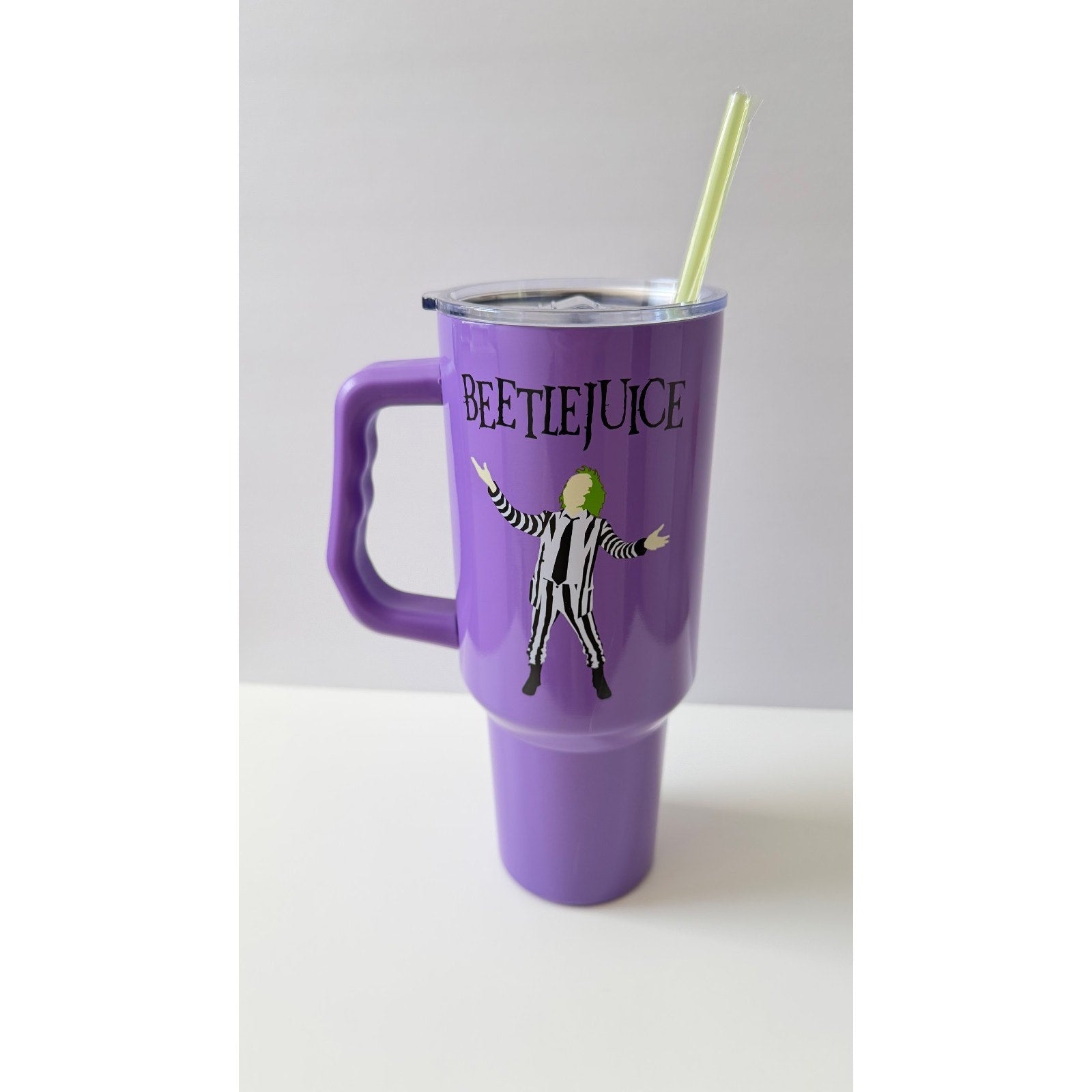 Silver Buffalo Beetlejuice 40oz Stainless Steel Tumbler with Handle Purple NWT