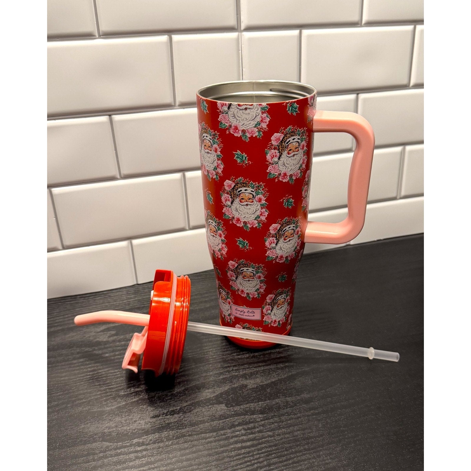 NWT Simply Southern 40oz Tumbler - Vintage Floral Santa Christmas Mug