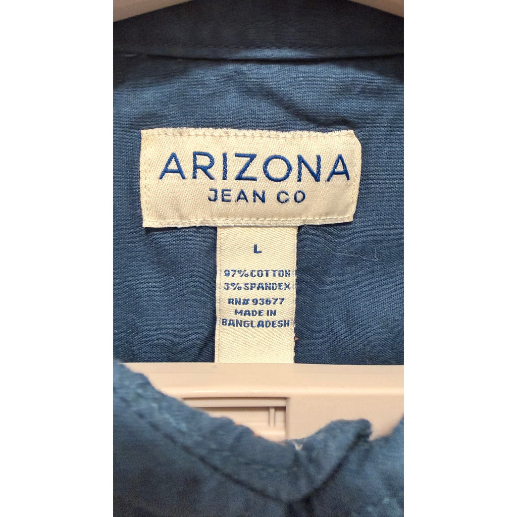 Arizona Jean Co. Men's Navy Button Down Orange Star Pattern Large NWT