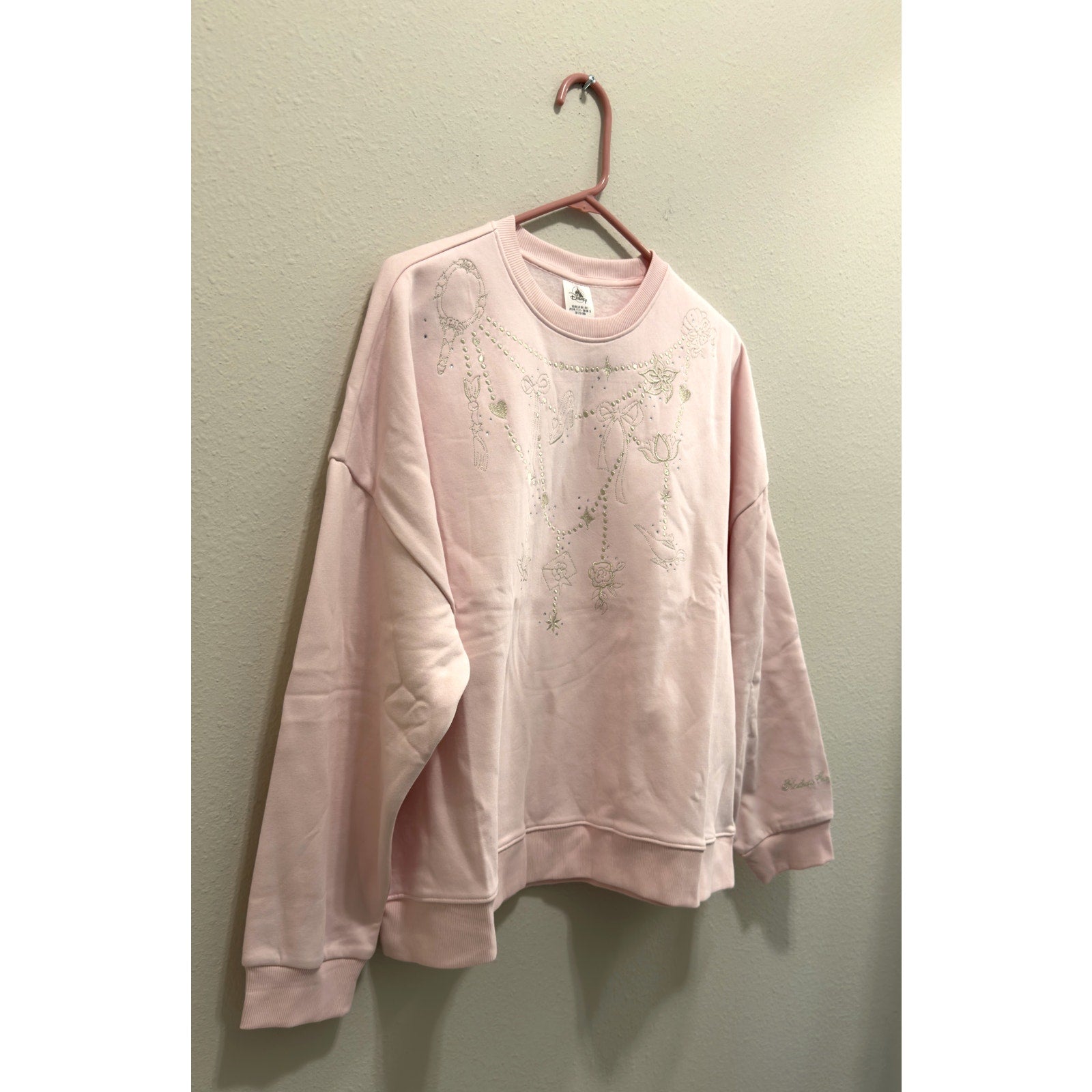 Disney Parks Pink Princess Icons Embroidered Sweatshirt Crewneck Adult Large NWT