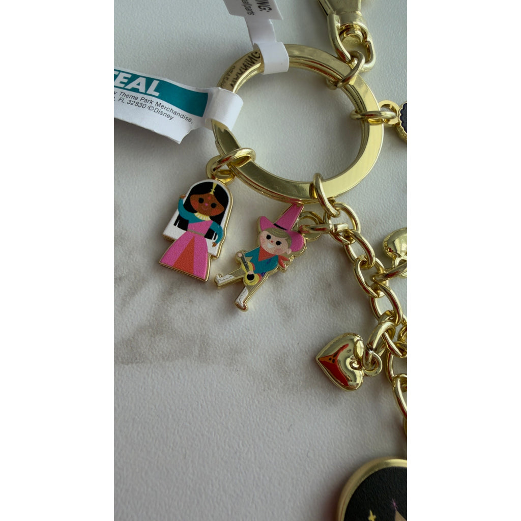 Disney Parks It's a Small World Hello Heart Keychain Bag Charm Gold Tone NEW