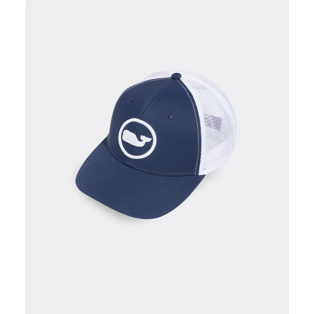 NEW Vineyard Vines Performance Whale Dot Trucker Hat Navy Blue White