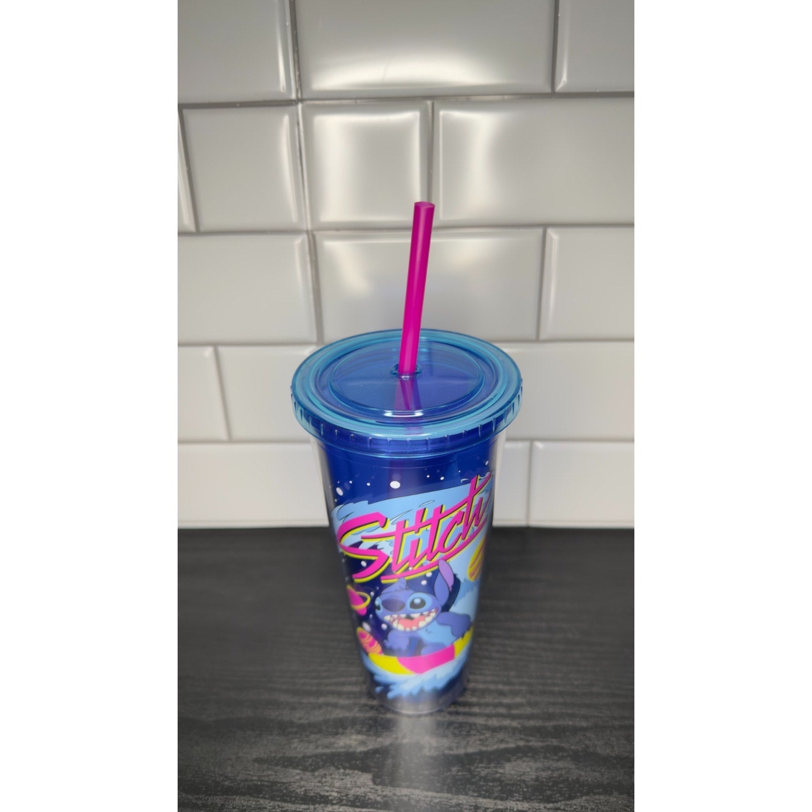 Disney Stitch Blue Travel Tumbler Cup with Lid & Reusable Straw - NEW