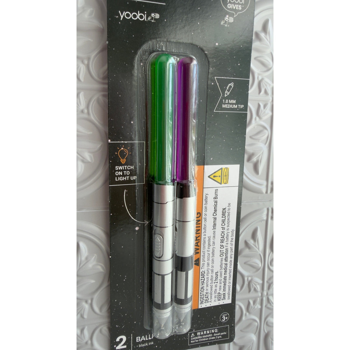 Yoobi Star Wars Light-Up Lightsaber Ballpoint Pens 2-Pack Green & Purple NEW