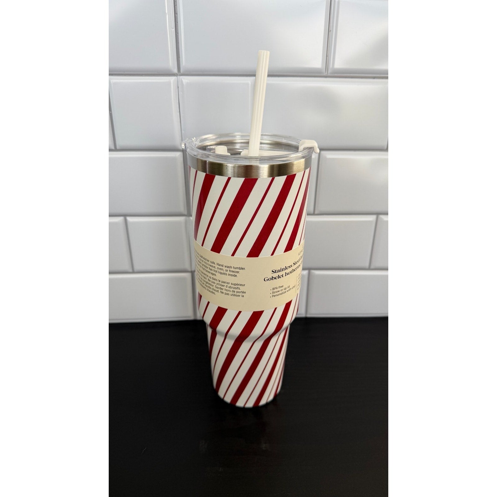 Ashland 40oz Stainless Steel Insulated Tumbler - Peppermint Stripe Print NEW
