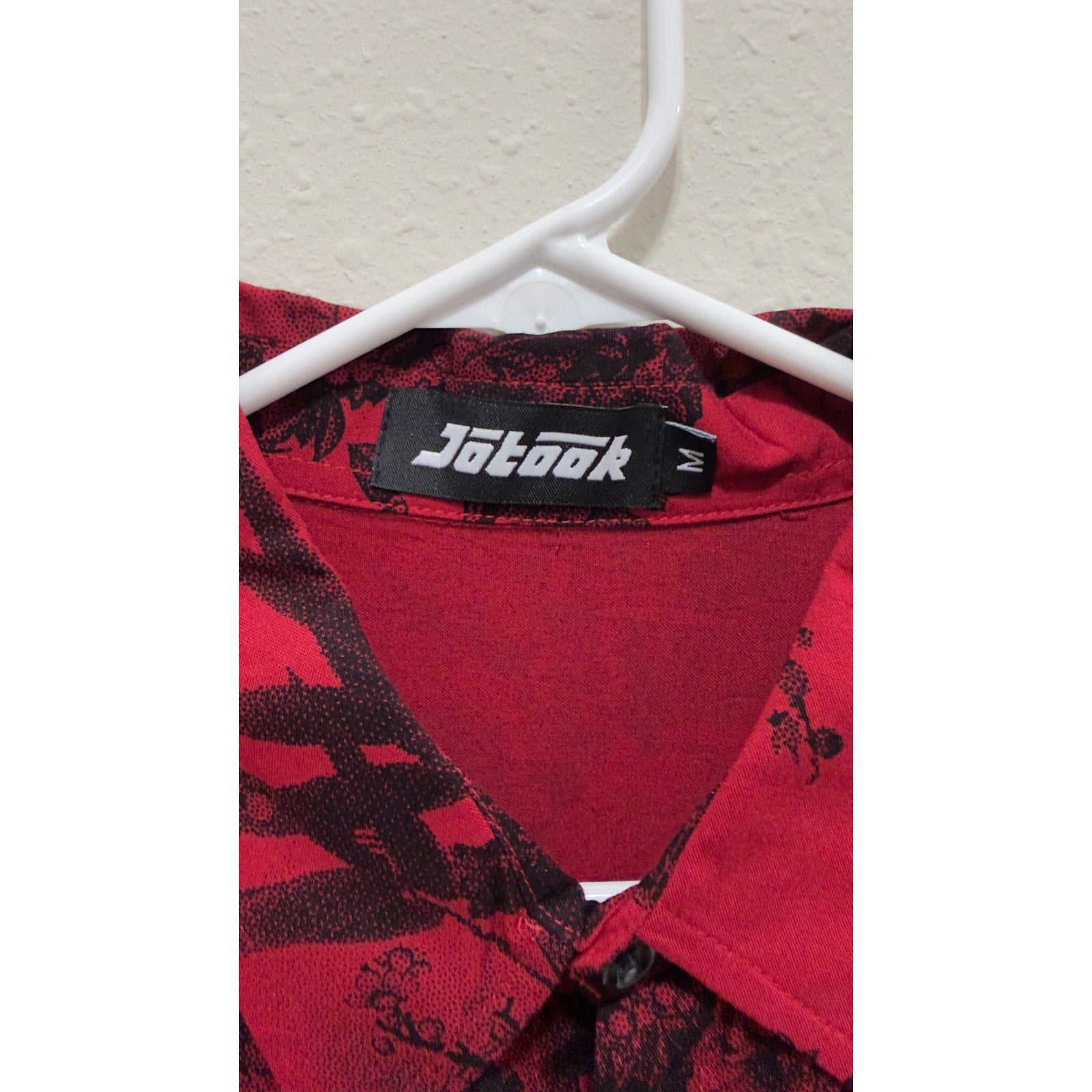 Jotook Men's Red & Black Tropical Floral Short Sleeve Hawaiian Shirt Medium