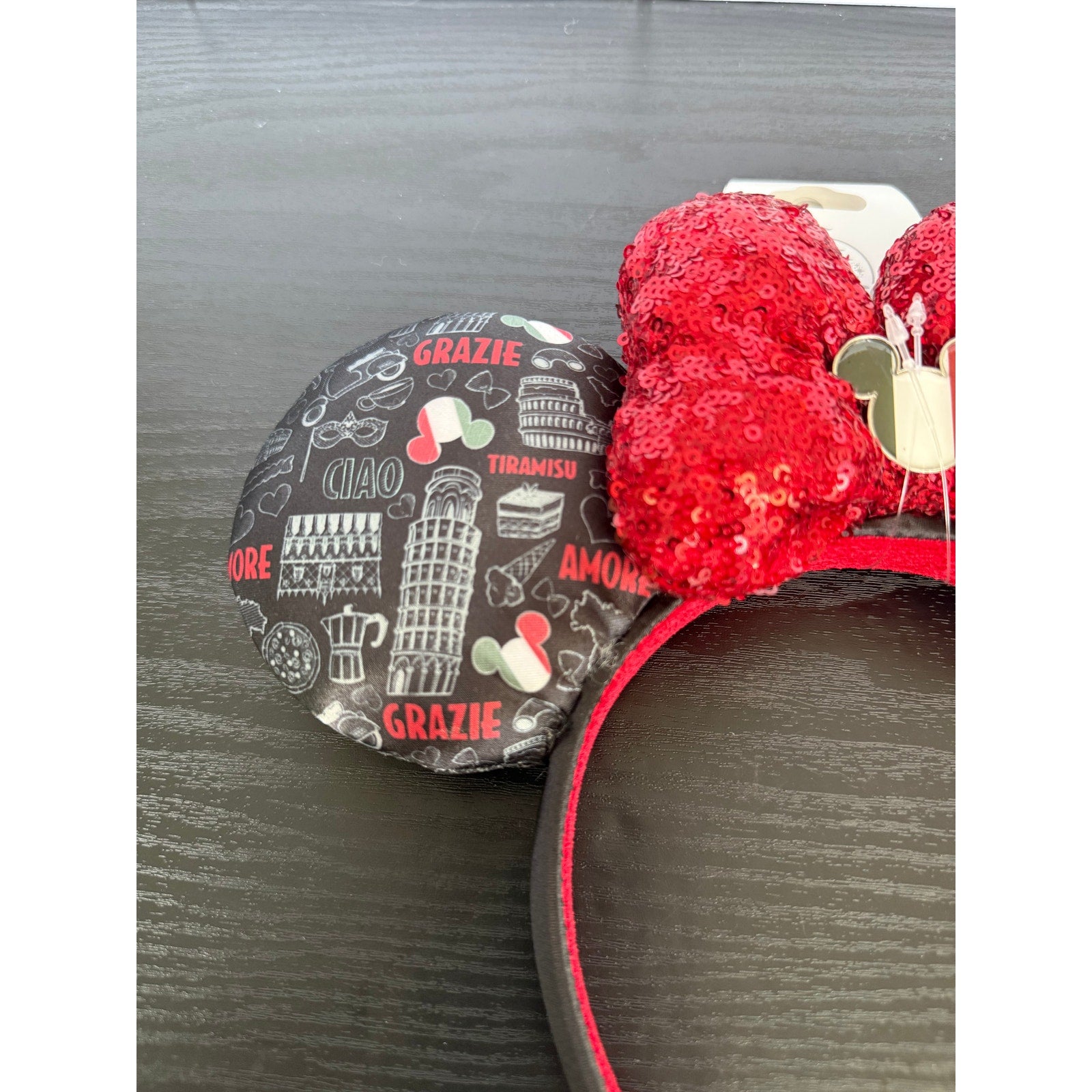 Disney Ear Headband - Epcot Italy Pavilion - Icons Black with Red Bow NWT