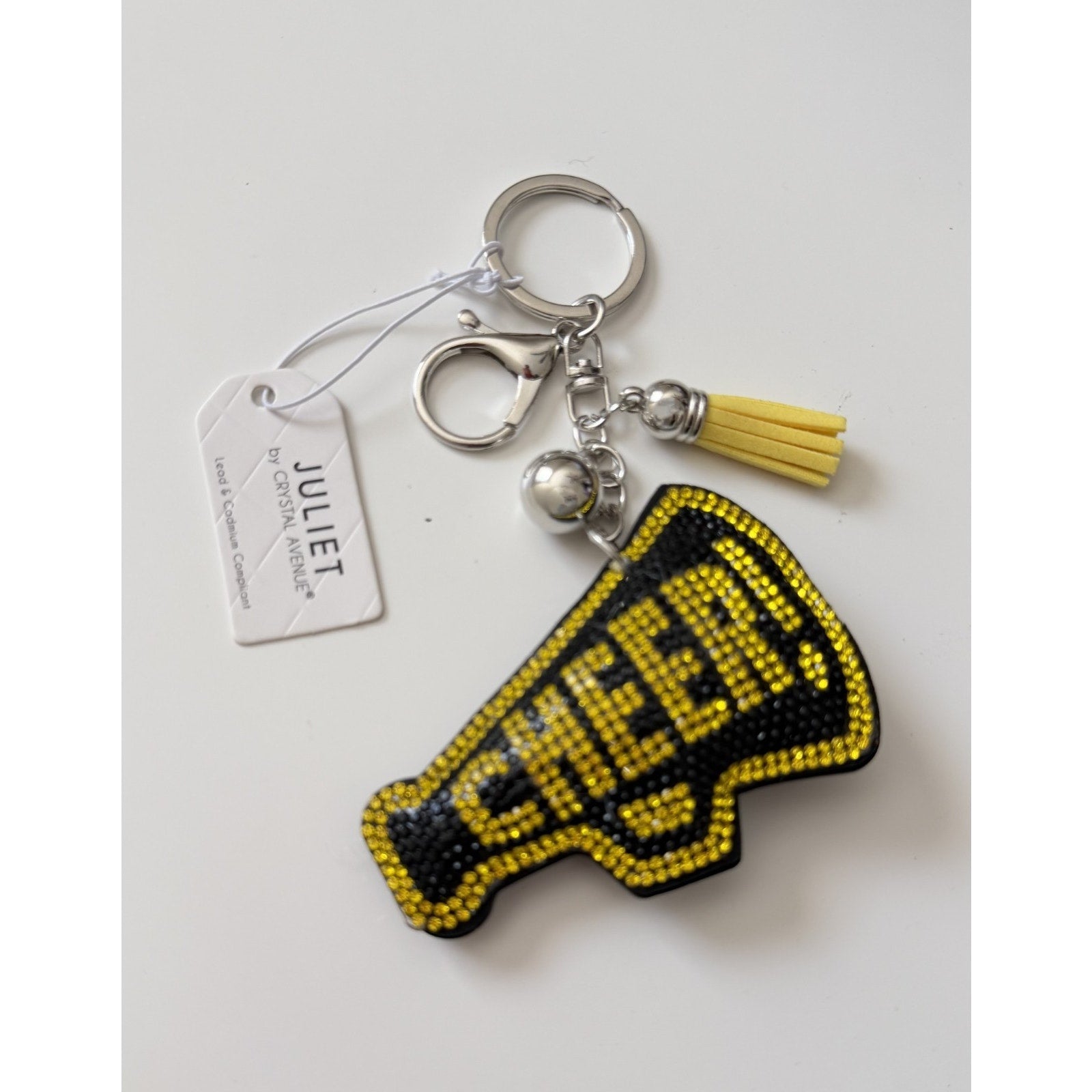 NWT Juliet Crystal Avenue Cheer Megaphone Key Chain - Black & Yellow