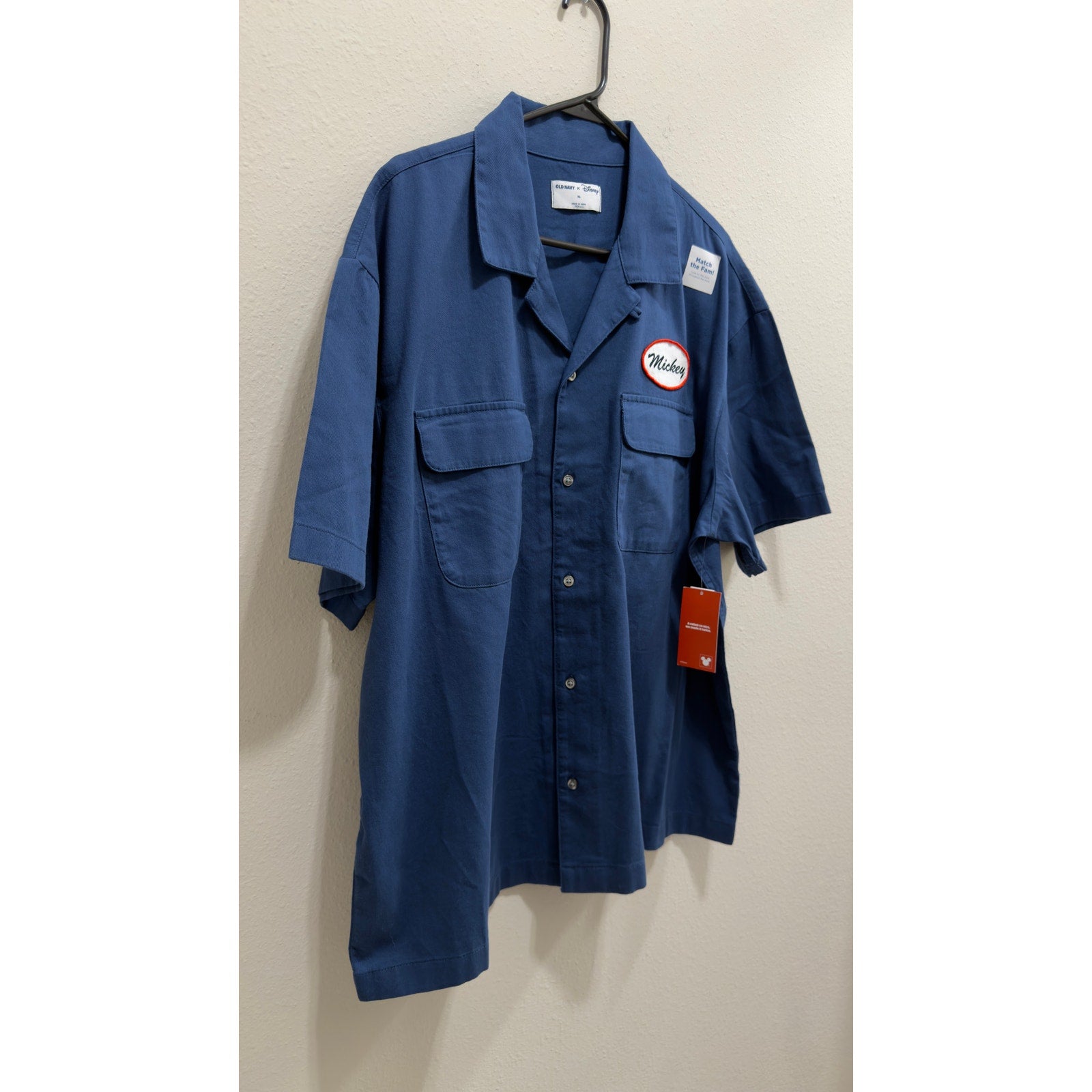 Old Navy x Disney Men's XL Mickey Mouse USA 250 Years Twill Camp Shirt Blue NWT