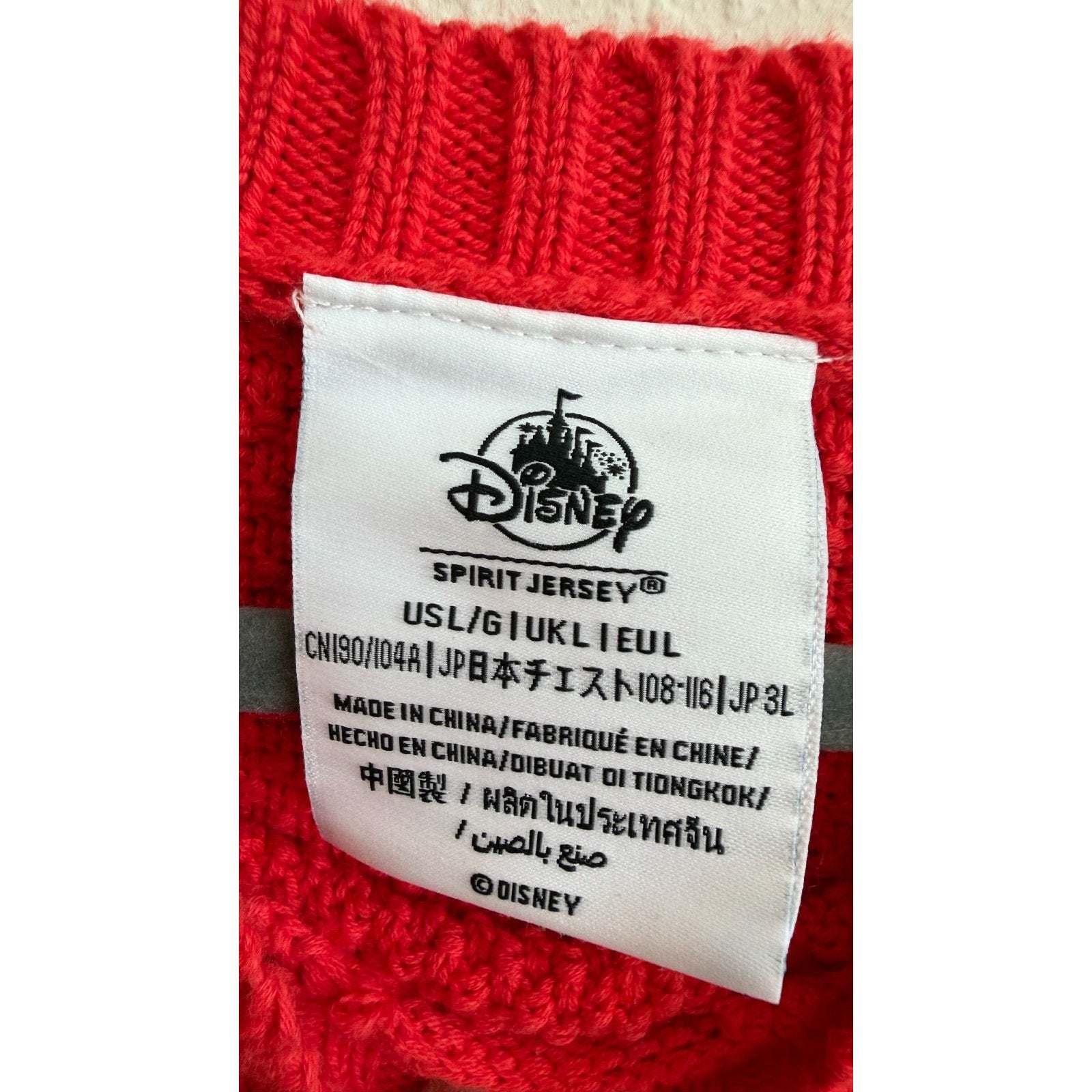 Disney Parks x Spirit Jersey Walt Disney World Red Cable Knit Sweater Size Large