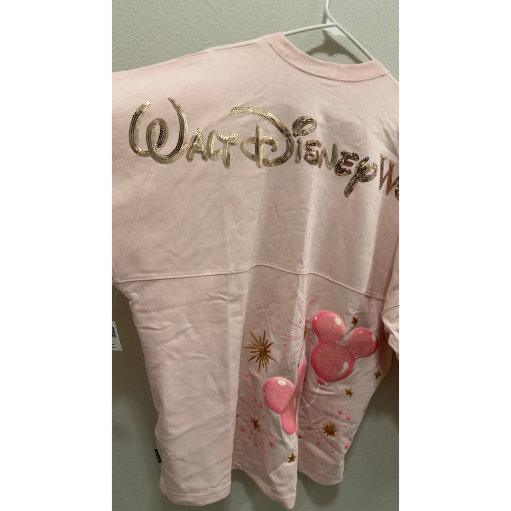 Disney Spirit Jersey Walt Disney World Balloons Rose Gold Sequins Large NWT