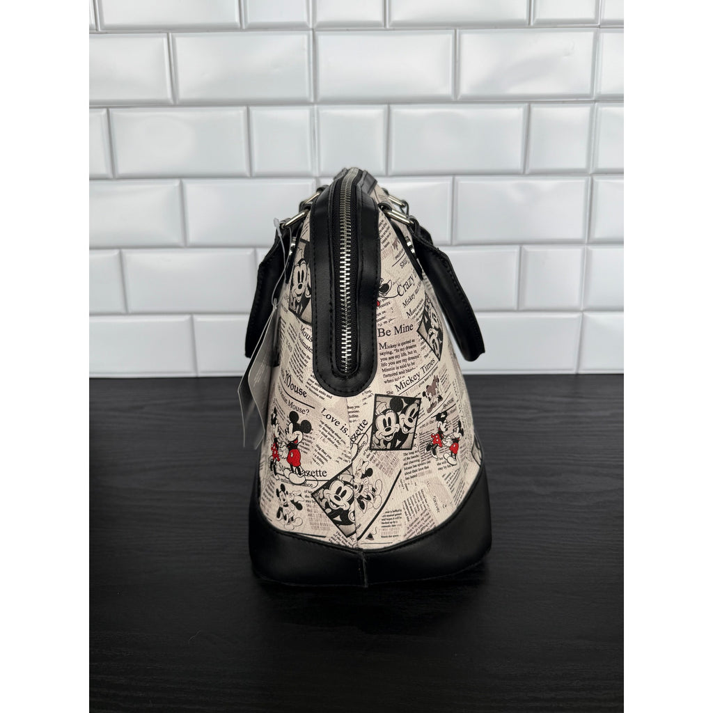 Disney Parks Satchel Bag Intage-Inspired Newsprint Print Mickey Minnie NWT