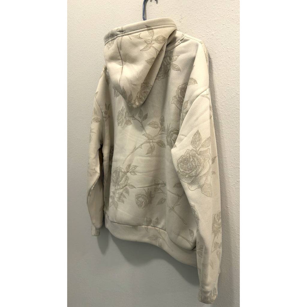 NWT Drill Social Club Rose Print Hoodie Men's Medium Ecru Flocked Fleece