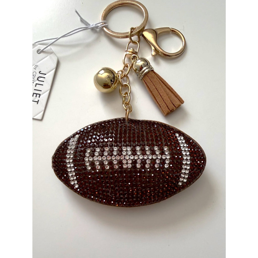 Juliet Crystal Avenue Football Key Chain/Bag Charm - Brown & White NWT