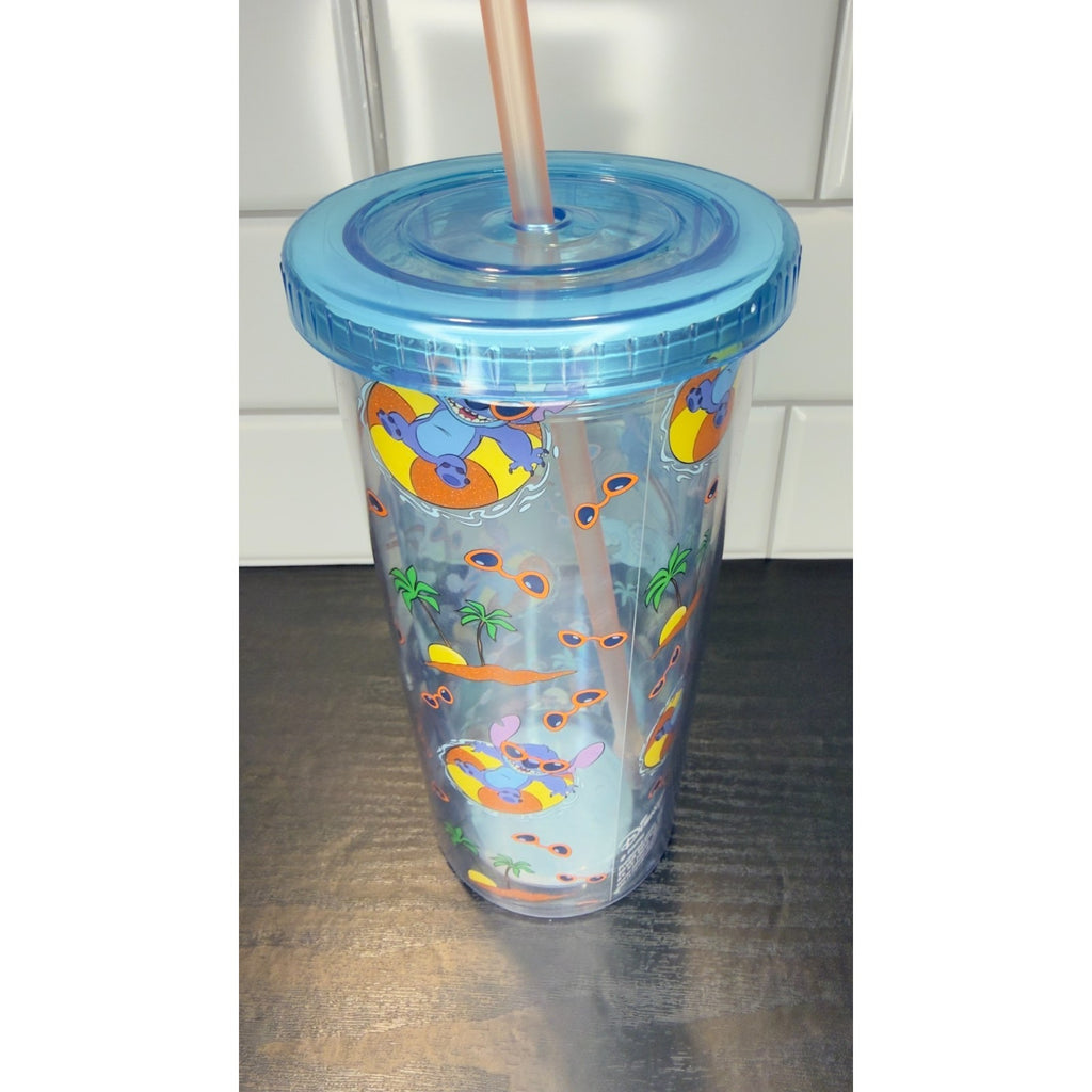 Disney Lilo & Stitch 24oz Tropical Pattern Tumbler with Lid & Straw - NEW