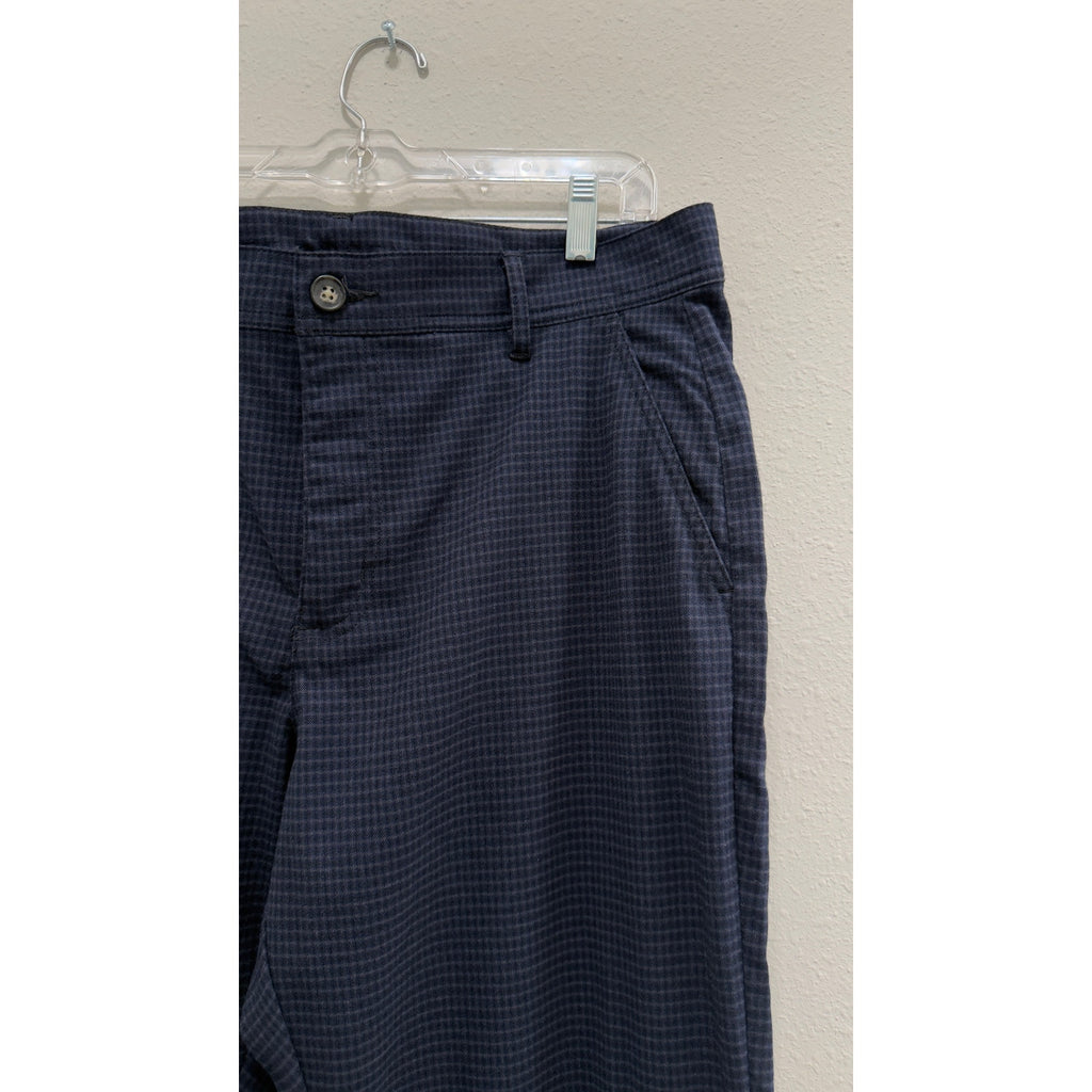 Mens Navy Blue Micro Check Plaid Trousers Dress Pants 36x32 Stretch Chino Slacks