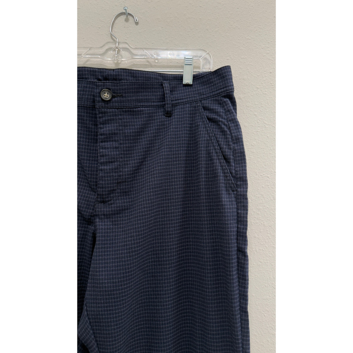 Mens Navy Blue Micro Check Plaid Trousers Dress Pants 36x32 Stretch Chino Slacks