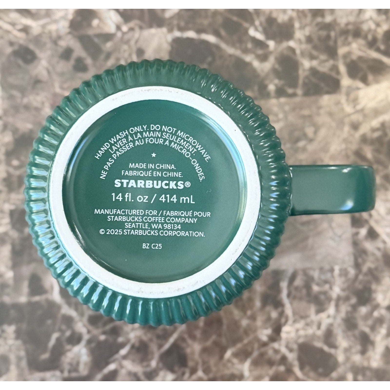 NEW Starbucks Dark Forest Green & Gold Pleated Ceramic Mug in Box