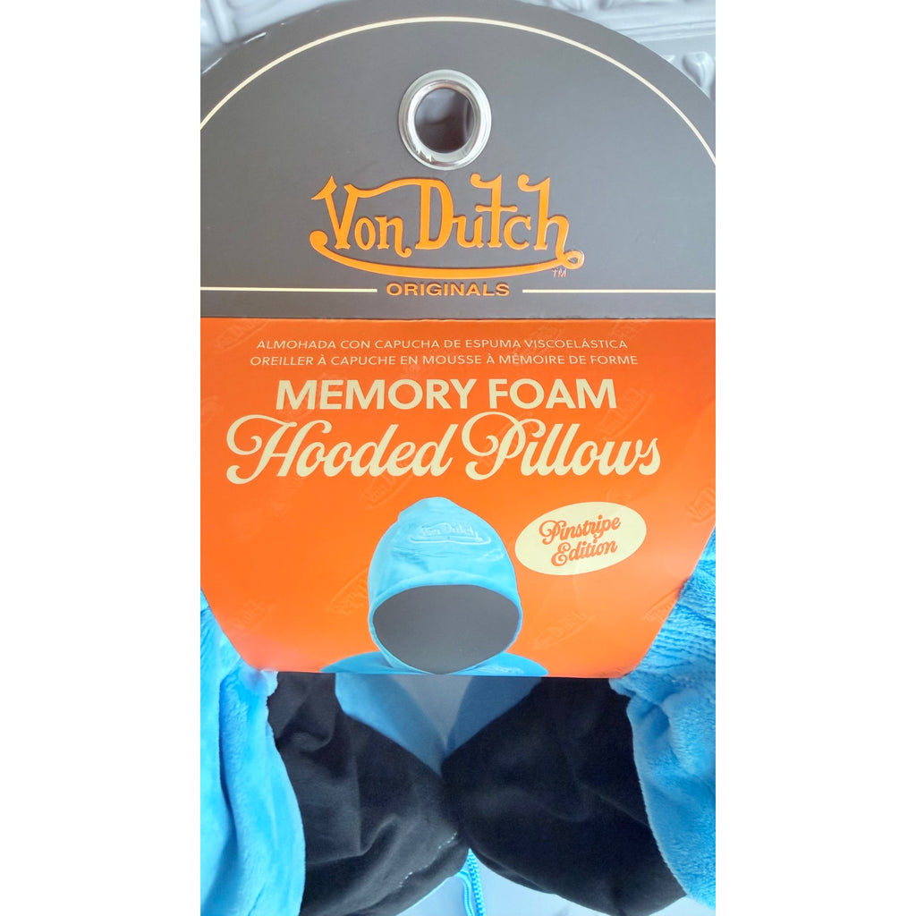 NEW Von Dutch Originals Hooded Memory Foam Travel Neck Pillow - Pinstripe Blue